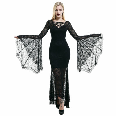 fitted lace wedding dress Black Gothic Velvet High-Low Dress with Lace Sleeves main image 0