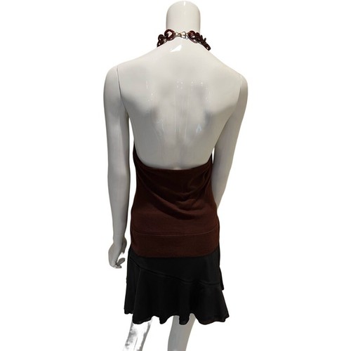 MILLY Chocolate brown cashmere halter top tortoise chain necklace! NWT $245 - 第 8/9 張圖片