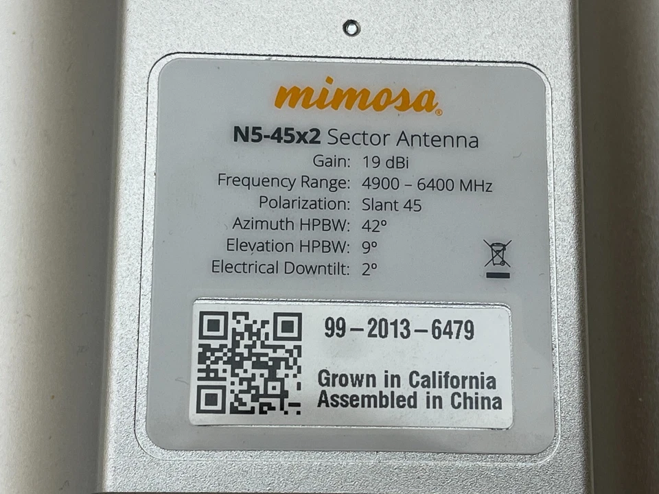 Mimosa N5-45X2 Sector Antenna MIMO 2x2 19 dBi Gain IP55 Mounting Included - Image 4 of 4