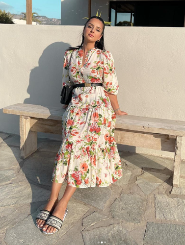 Nwt Ss21 Ecru Floral Print Dress Size 