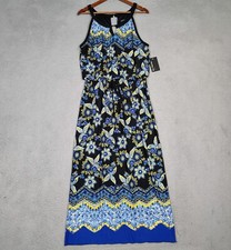 Enfocus Maxi Dress Women's 14 Petite Black Blue Floral Halter Neck Blouson NWT