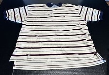 VTG Tommy Hilfiger Crest Logo Blue White Red Striped Polo Shirt Men's XLarge