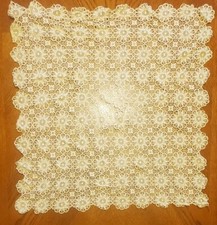 29" Vintage Square Beige Table Cloth Crocheted Lace Floral