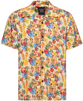 King Kerosin »TIKI and HULA« Tropical Herren HAWAII HEMD Warm Sand Rockabilly