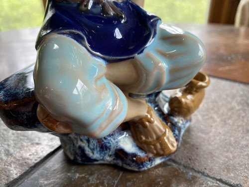Vintage Shiwan Mudman Chinese Pottery Figurine Statue Seated Man Fishing - Bild 8 von 12