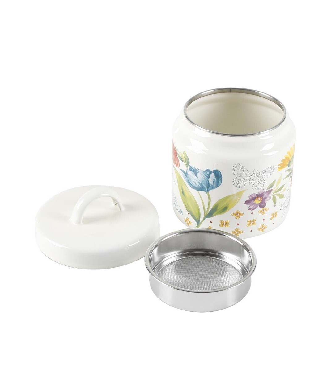 Pioneer Woman Blooming Bouquet Grease Catcher w/ Strainer & Lid