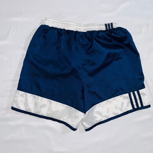 Super Rare 90s Adidas Satin Soccer Shorts Glanz Nylon Navy Blue White
