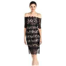 NEW WOW COUTURE Women's Off Shoulder Body Con Black Lace Dress, Sz M