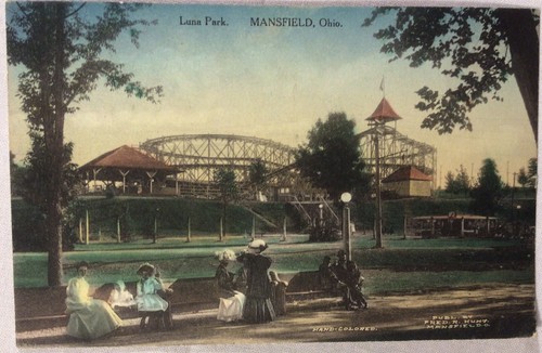 Vintage 1912 Luna Park Postkarte Mansfield Ohio Vergnügung Achterbahn