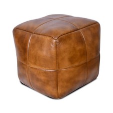 100% Real Genuine Leather Foot Stool Rest Pouf Tan Brown Grey