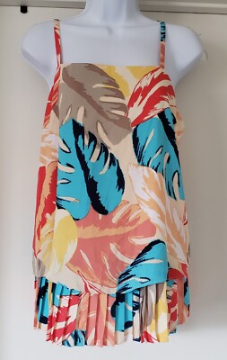 NEW Laundry Shelli Segal Blouse Colorful Floral Tropical Pleat Straps Size S