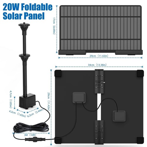 20W Solar Water Pump Kit, Solar Powered Water Fountain Pump For Pond Or Birdbath - Picture 3 of 6