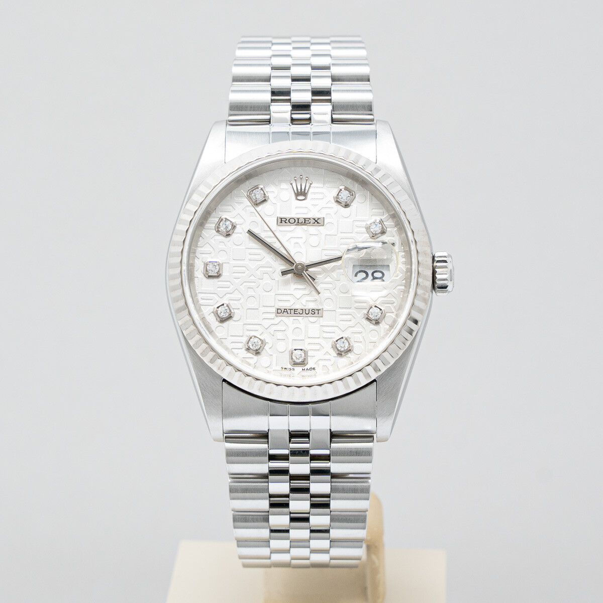 Rolex Datejust 36 Steel Jubilee Diamond Silver Dial 16234 Preowned Watch