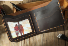 men women wallet purse cow Leather Card Case holder short bifold bag brown 877