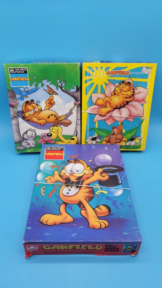 Vintage GARFIELD PUZZLE Lot  of 3 ~ Golden ~ 100PC & 200PC puzzles complete