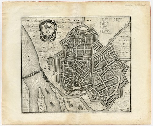 Antique Map-TOPOGRAPHY-ZUTPHEN-NETHERLANDS-Merian-ca. 1654 - Picture 2 of 5