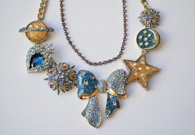 Betsey Johnson Heavens To Betsey Heart Moon Bow Star Glitter Necklace