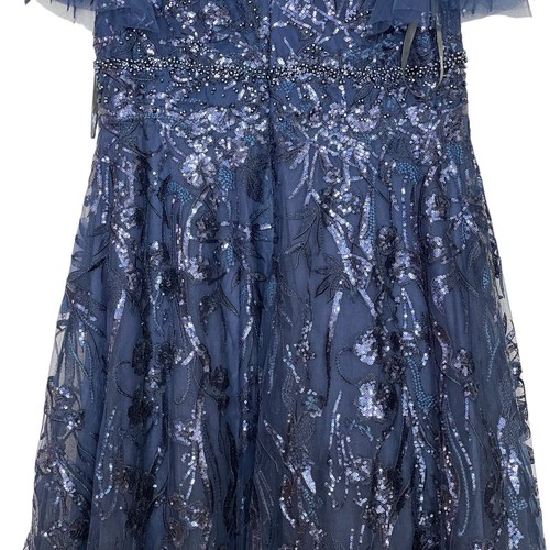 Mac Duggal Floral Gown Dress Size 14 Blue Embroidered Sequin Tulle 20469 $798 - Picture 13 of 17