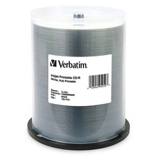 Verbatim 95252 CD-R 52X White Inkjet Hub Printable 700MB/80 Minute 100 Pack