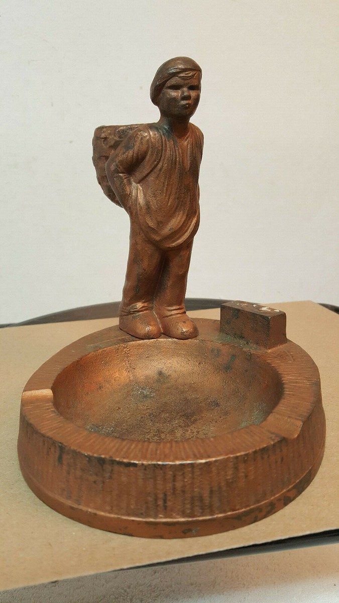 ANTIQUE HUBLEY # 311 SCHOOL BOY w/ BASKET CAST IRON ASHTRAY
