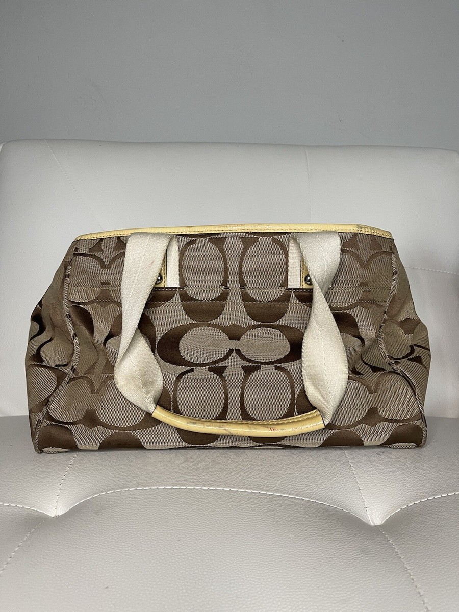 Coach F14878 Daisy Khaki/White Large Satchel Purse with Logo Badge