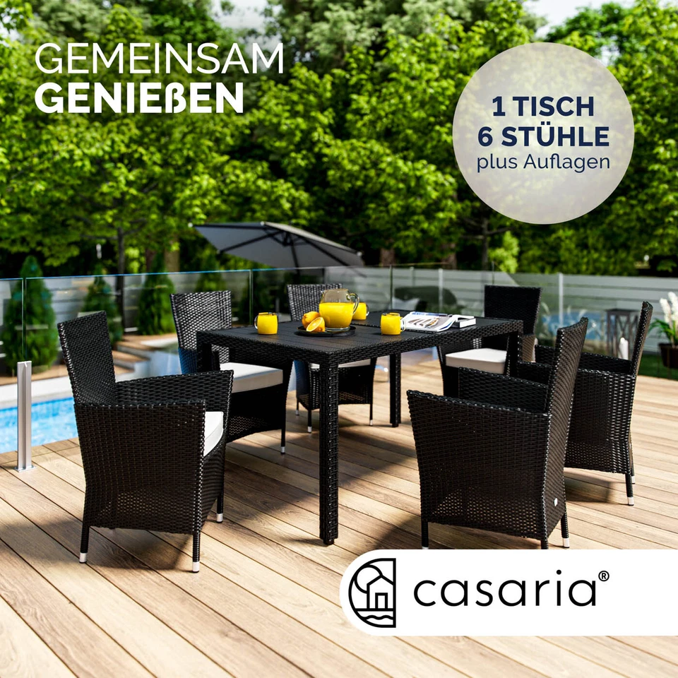 CASARIA® Balkonmöbel Gartenmöbel Set 6 Stühle 7cm Polster Tisch 150x90 WPC - Bild 2 von 4