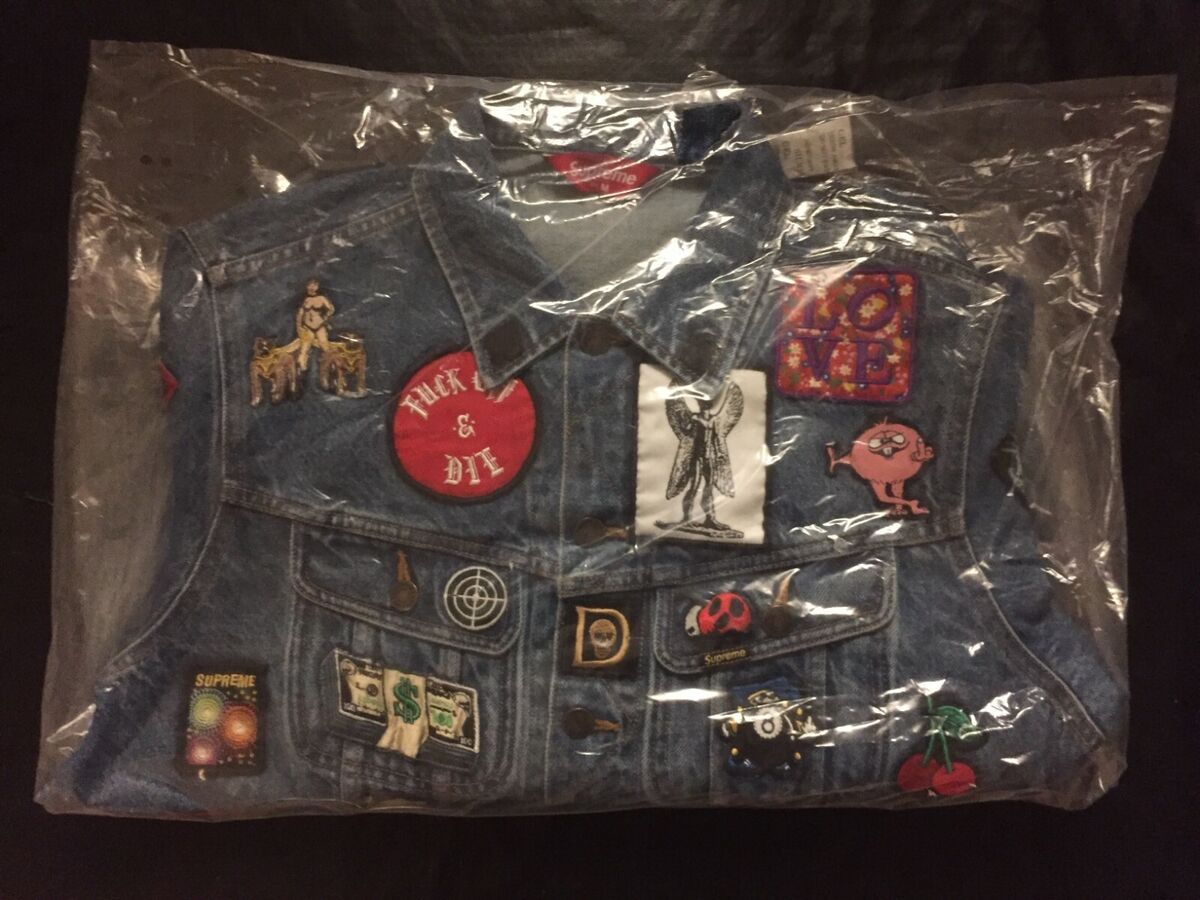 Supreme Patches Denim Trucker Jacket M Blue SS18 NWT Supreme Patches Denim Trucker Jacket M Blue SS18 NWT