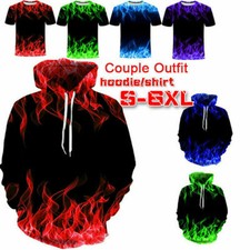 Men's Women's Casual Hoodie Couple 3D Print Flame Hoodie Coat Sweatshirt T shirt