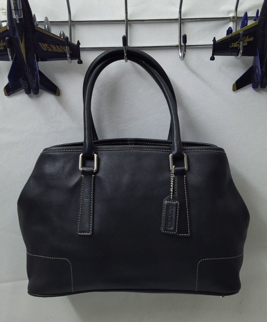 Coach Hampton Black Leather Top Handle Satchel Tote B… Gem