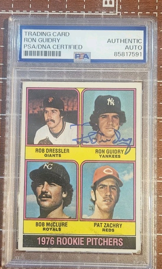 Ron Guidry YANKEES Signed Autograph 1976 Topps Rookie Card 599 insc. PSA 10 Auto
