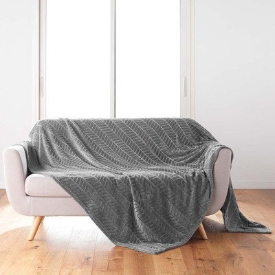, Arya Decke, 180 x 220 cm, Grau, Flanell, Relief, einfarbig, Arya