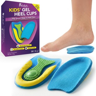 Heel Cups for Kids, Shock Absorbing Gel Heel Inserts for Severs Disease & Pla...