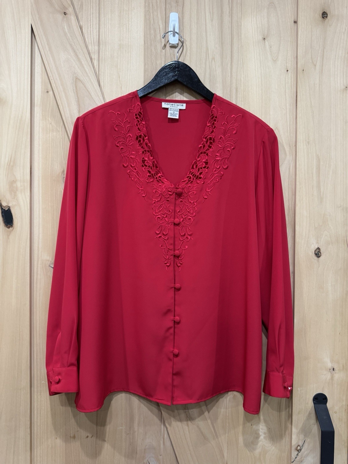 Vintage Red Notations Embroidered Button Down Shi… - image 13