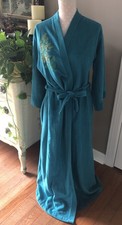 VTG USA SUZY Bath Robe Turquoise House Coat CottageCore Women  s Medium USA