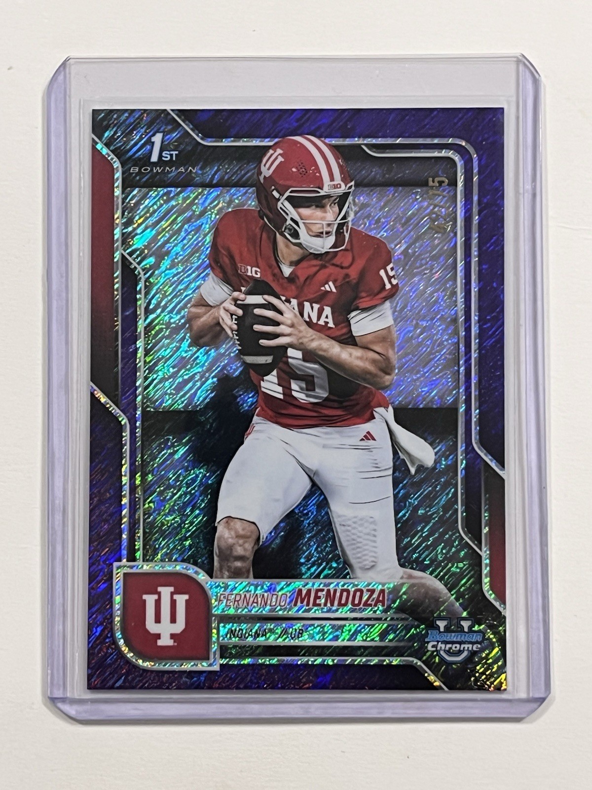 FERNANDO MENDOZA 2025 Bowman Chrome U Purple Shimmer 1st Card # 42/75 INDIANA