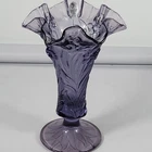 Vintage Fenton Glass Purple Daffodil Ruffled Edge 7.5" Vase
