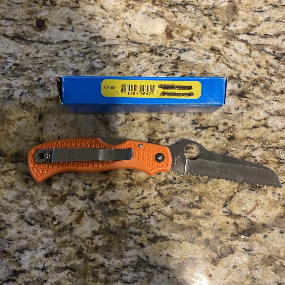 Spyderco Rescue Jr C45SOR Folding Knife (ATS-55 SS Blade) With Clip.  New - Image 2 of 2