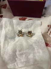 Authentic GUCCI Aged Gold Finish Bee Earrings with Crystals and glass Pearls
