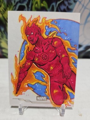 Marvel Human Torch Sketch Card Topps Autographed Gold Foil Artist Auto SSP
