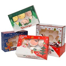 30 Pack 6-Cup Christmas Cupcake Boxes with Window 9.4x6.1x3 inch Carrier