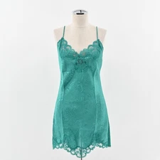 Vtg 80s Slip Dress Womens Sz S Chemise Emerald Green Sleeveless Nightie Val Mode