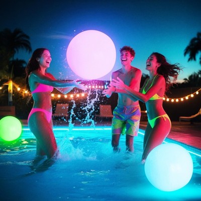 Pool Toys - 16'' Light Up Beach Ball, 2 Pack Glow in The Dark Balls with 8 LED...