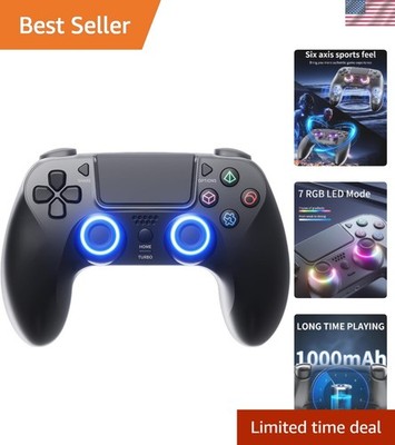 Black Wireless Controller for PS5/PC with RGB Lighting & Haptic Feedback