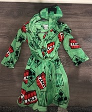 Minecraft Robe Boys Size XS 4/5 Bathrobe Pajama Swimsuit Cover Up Costume Hood