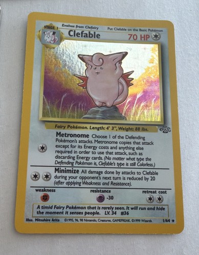 CLEFABLE Pokemon Card - WOTC - 1st Edition - Jungle - 1/64 - HOLO - LP / NM (A)