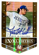 2012 ELITE EXTRA EDITION AUTO LANCE MCCULLERS SIGNED ROOKIE RC GOLD STATUS /5