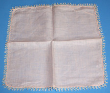 Lady's Vintage Handkerchief Pink With White Crocheted Border