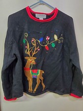 Tiara International Christmas Collection Sweater Size Large Reindeer Lights