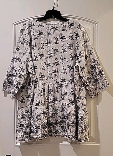 Ellos Romantic Floral Pullover Ruffle Pinafore Blouse 3/4 Sleeve - Picture 6 of 8