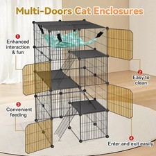 Cat Cage 4-Tier DIY Cat Enclosures Catio, Cat Playpen Indoor Outdoor Hammock US
